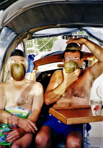 2002 Mayreau Brian and John with Boley Fruit Masks