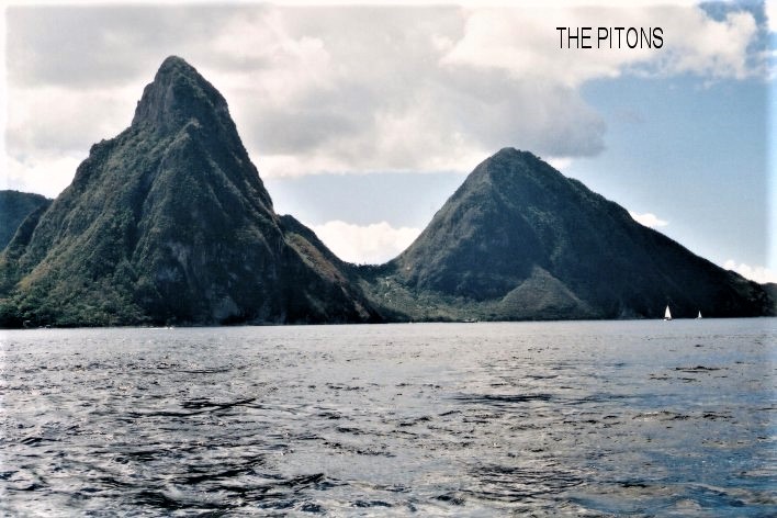 2002 St Lucia A closer view of the Pitons from offshore