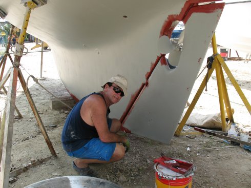 Brian inspects
        Tundras epoxy barrier coat