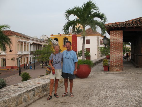 Cosmos and Donna on
        the wall in Old Cartagena