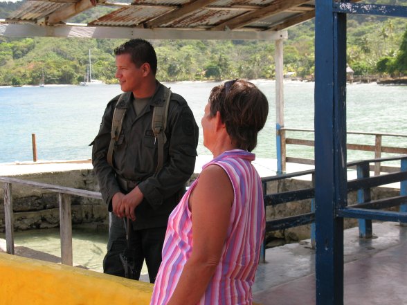 Guard and Kathy
        exchange small talk Zapzurro
