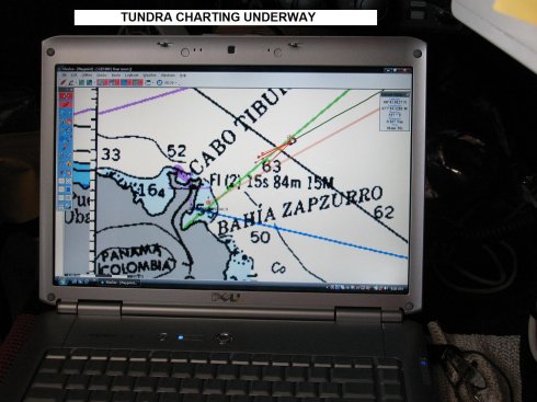Computer Screen
        showing Tundra approaching Zapzurro at night
