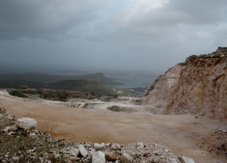 The mine on Phosphate Mountain overlooks
        Spanish Waters on Curacao