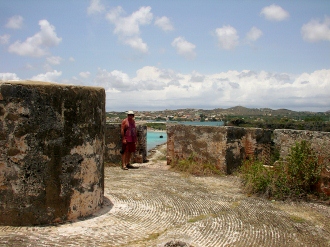 View from a fort
        overlooking and protecting Spanish Waters