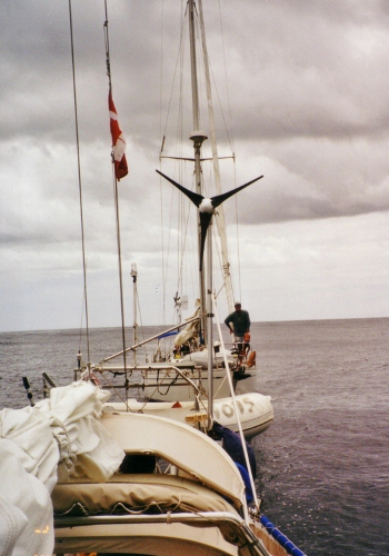 Tundra tows Eldeberon through the Boca as a result of her
broken headstay