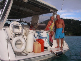Heather and Jerry aboard their boat NUT N HONEY in
Bequia 2005
