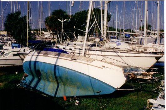 A German Boat hits the ground as a
result of Floyd