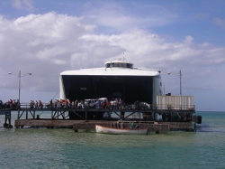 The
          Rapido Ferry opens its doors for loading at Margarita Island
          Venezuela