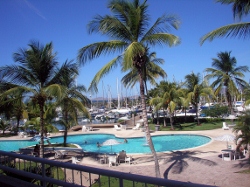 View from
          our apartment overlooking the pool at Bahia Redonda Marina
          PLC