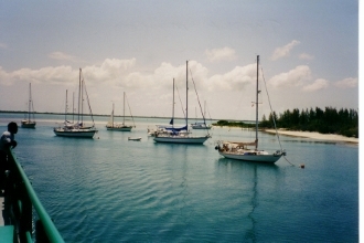 The mooring field near the ferry dock in Spanish wells
            in the Bahamas