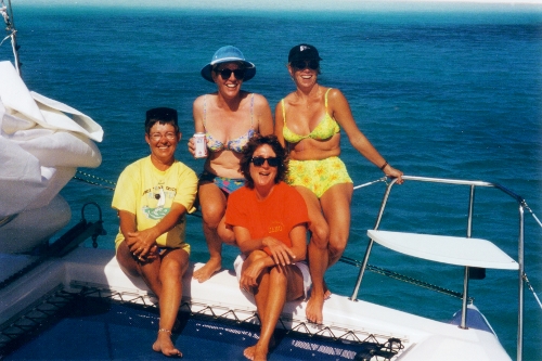 The female crew aboard PANGEA for the
          race around Stockling Island