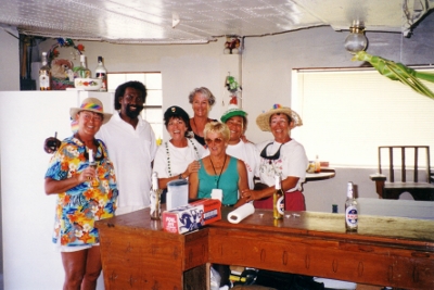 The gang posed with Percy in his house on Ragged Cay