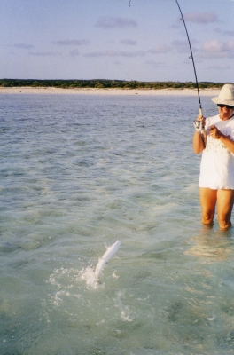 Kathy bone fishes
          off Ragged Island in the Bahamas