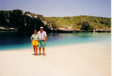We stand by the Blue Hole of Long Island
          in the Exumas
