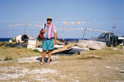 Fish are hung out to dry in Duncan Town before being
          stored for later consumption