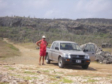 Truck rented in Bonnaire showing the landscape behind