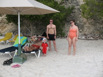 Relaxing on the
        little beach at Limestone where they stayed
