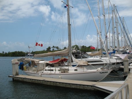 Tundra tied up at Shelter Bay Marina
