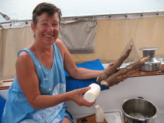 Kathy displays the
        yucca plant